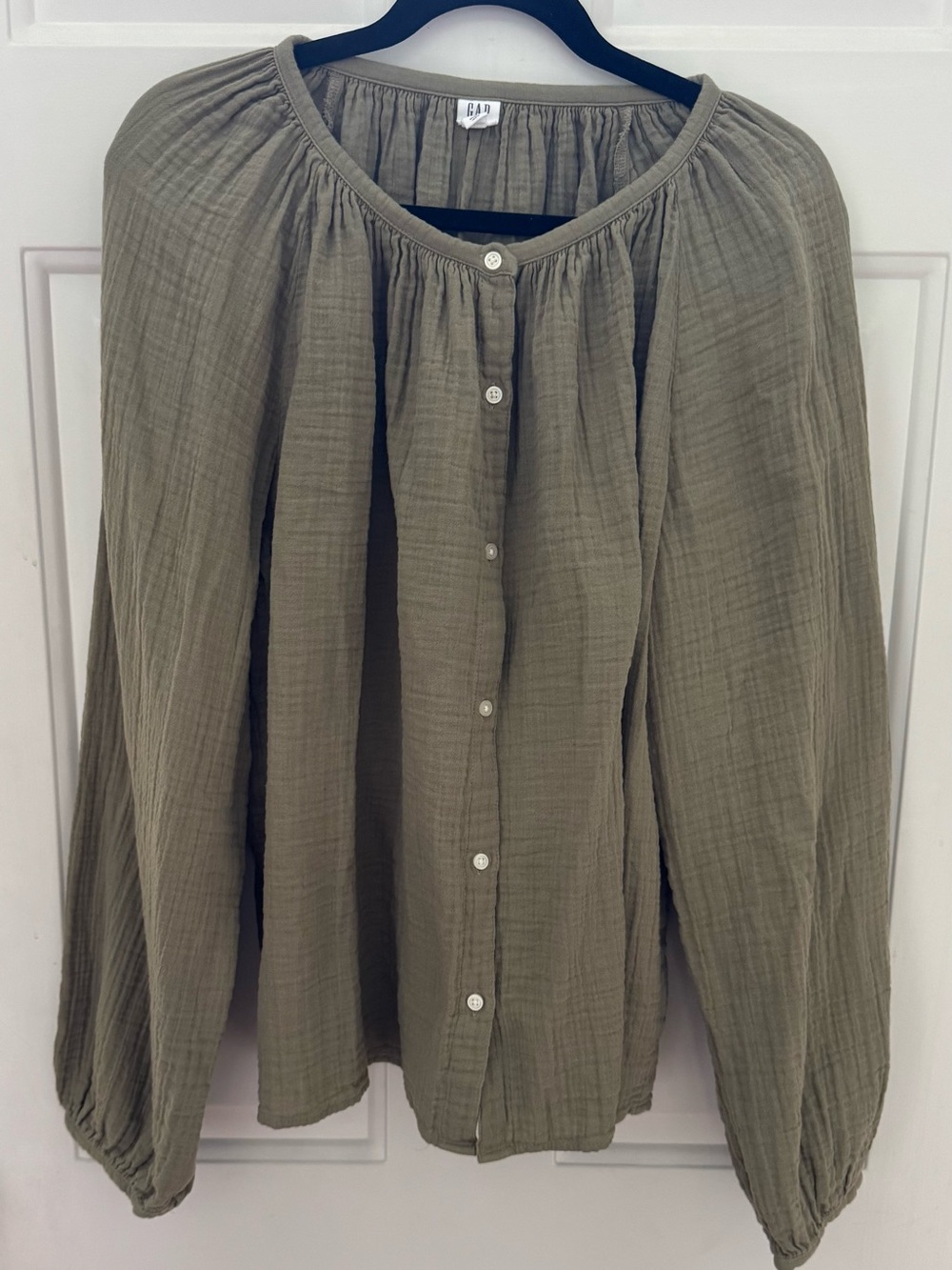 GAP Olive Green Peasant Button-Front Blouse